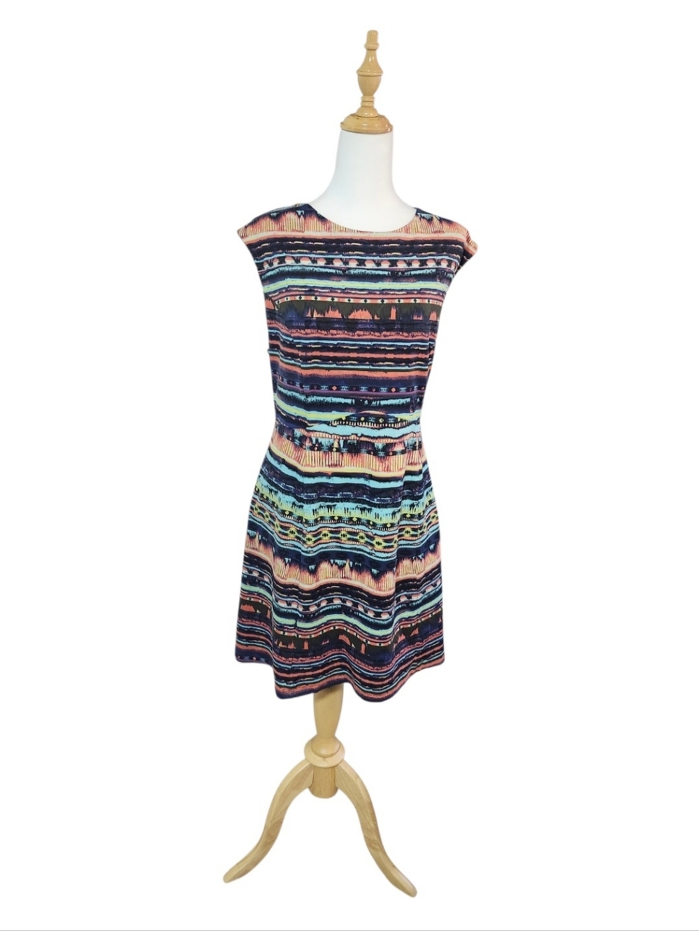 Title Nine Multicolor Striped Tribal Cap-Sleeve Mini Dress